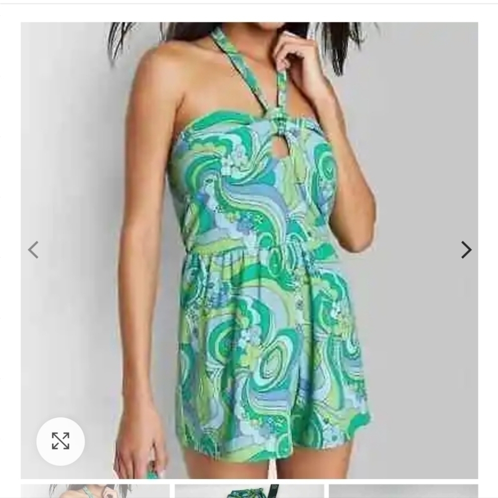 NWT Wild Fable Retro Floral Paisley Blue Green Romper Medium